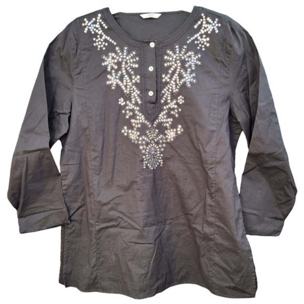 Marks‎ and Spencer Black Embellished Sequin Long Sleeve Relaxed Tunic Shirt